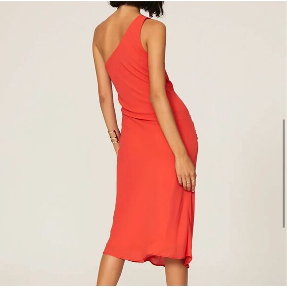 Krisa Womens One Shoulder Bias Midi Dress Red Medium NWT - Picture 4 of 10